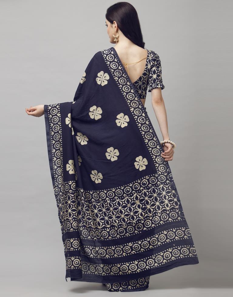 Navy Blue Coloured Poly Cotton Printed Casual saree | Sudathi
