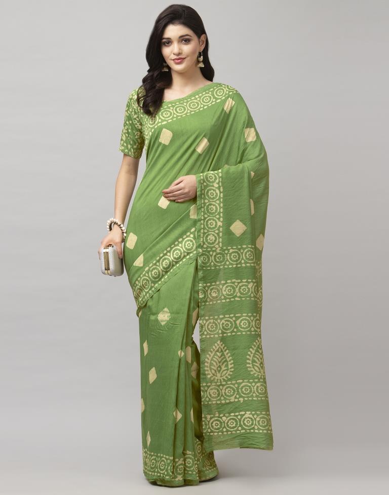 Olive Green Coloured Poly Cotton Printed Casual saree | Sudathi