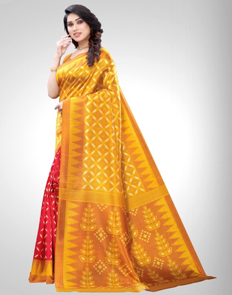 Mustard Yellow Coloured Poly Silk Printed Partywear saree | Sudathi