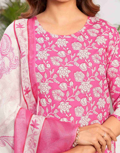 Pink Printed Rayon Straight Kurta Set With Dupatta