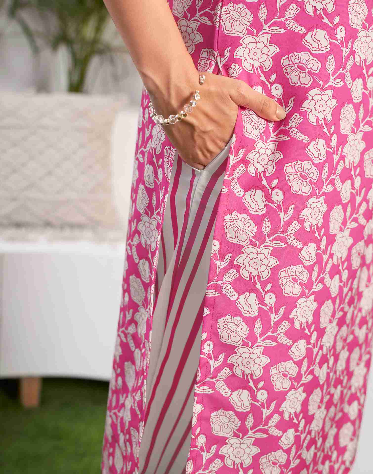 Pink Printed Rayon Straight Kurta Set With Dupatta