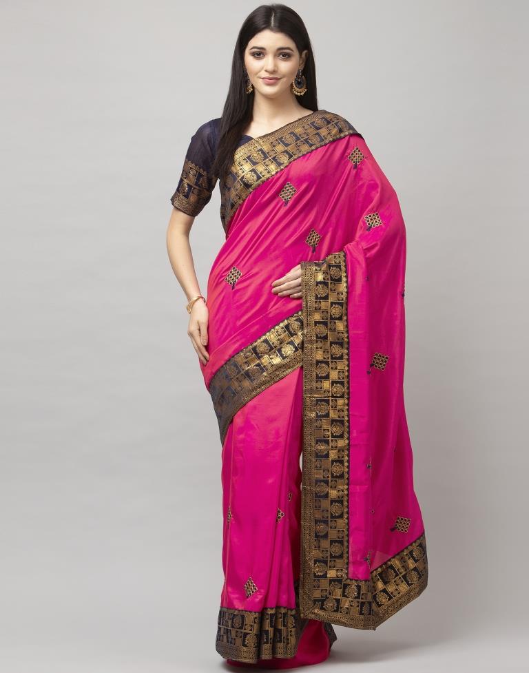 Pink Coloured Poly Silk Embroidered Jacquard Partywear saree | Sudathi
