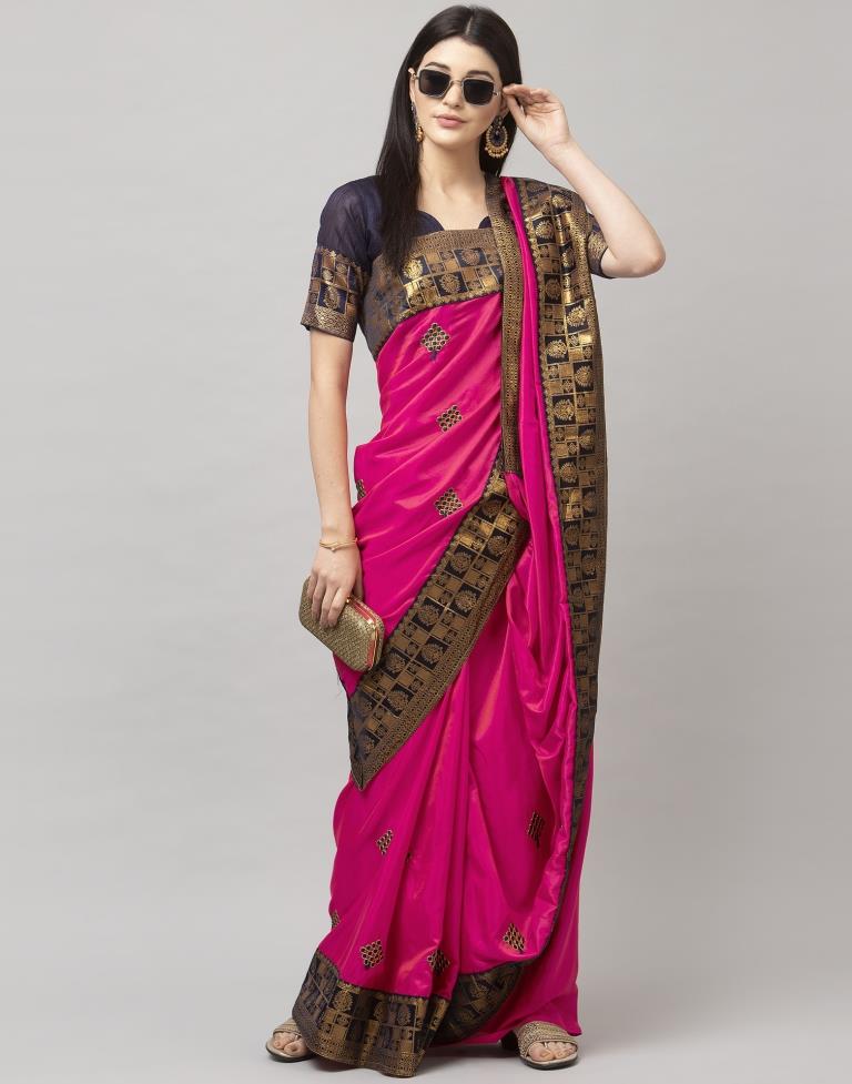 Pink Coloured Poly Silk Embroidered Jacquard Partywear saree | Sudathi
