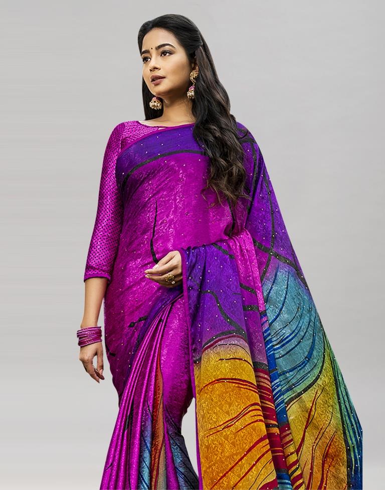 Multicolored Silk Crepe Embellished Saree | Sudathi
