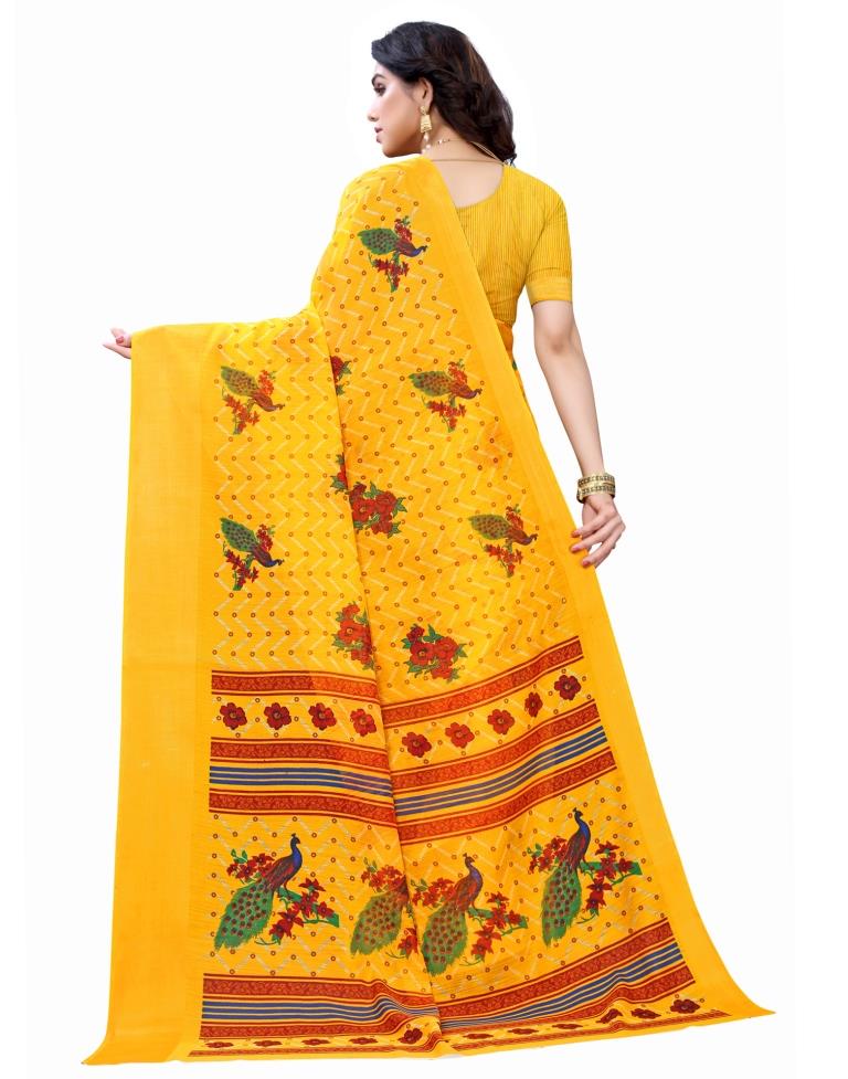Merigold Orange Coloured Poly Cotton Printed Casual saree | Sudathi