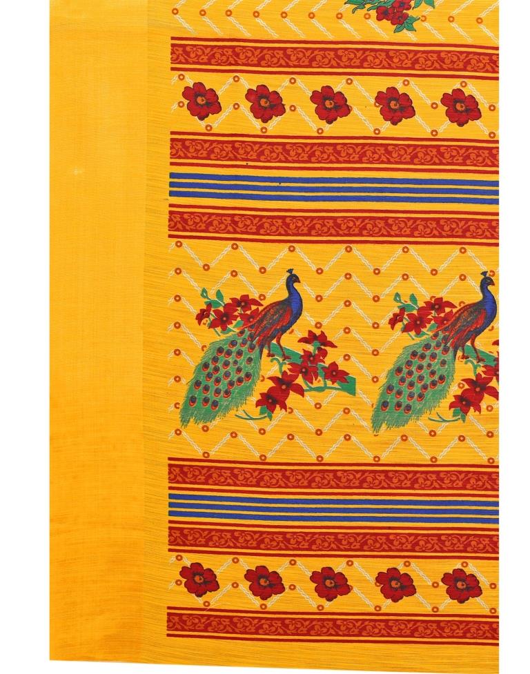 Merigold Orange Coloured Poly Cotton Printed Casual saree | Sudathi