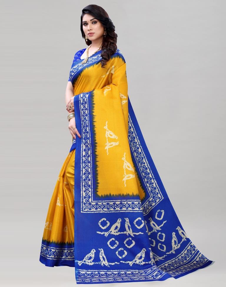 Yellow Coloured Khadi Silk Printed Saree | Sudathi