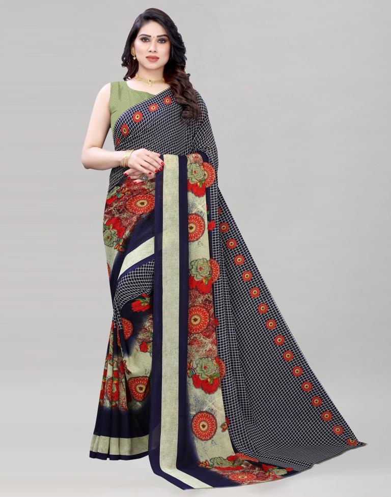Navy Blue Coloured Georgette Printed Casual saree | Sudathi