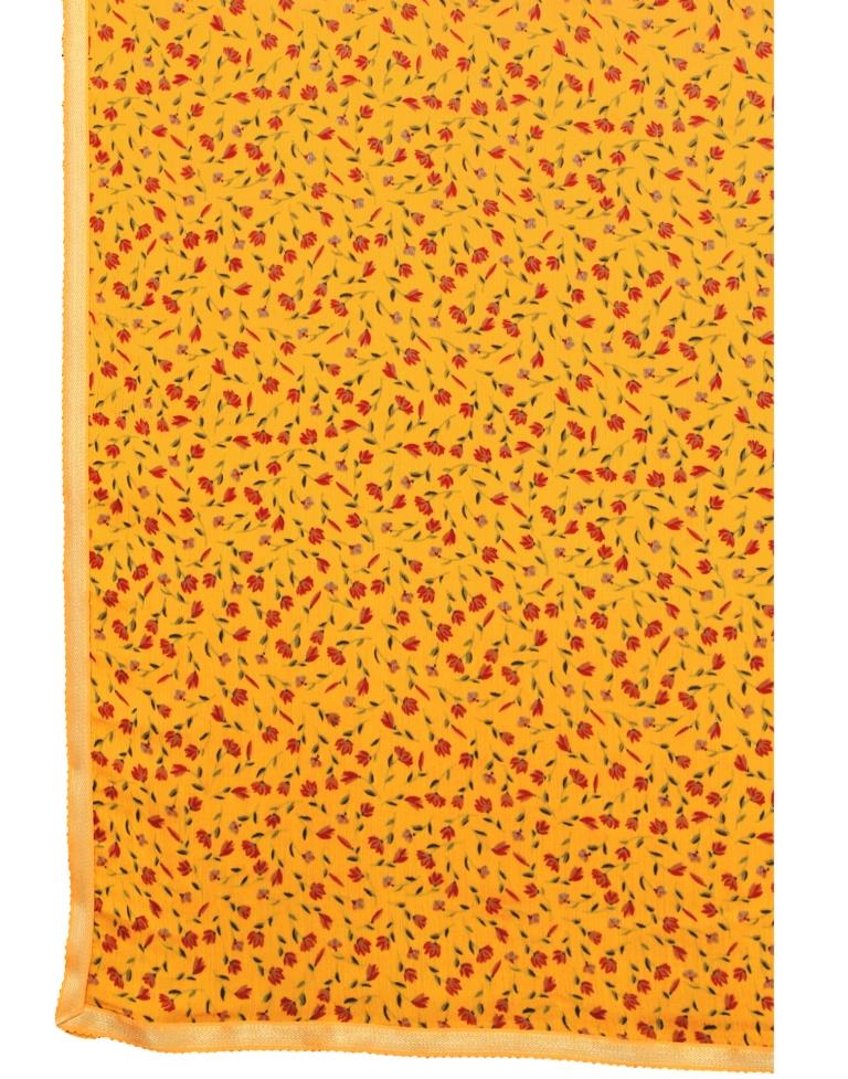 Mustard Coloured Printed Chiffon Saree | Sudathi