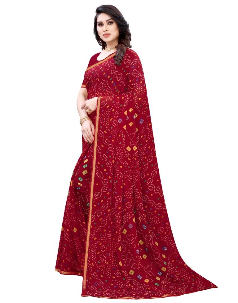 Maroon Coloured Chiffon Bandhani Printed Casual saree | Sudathi