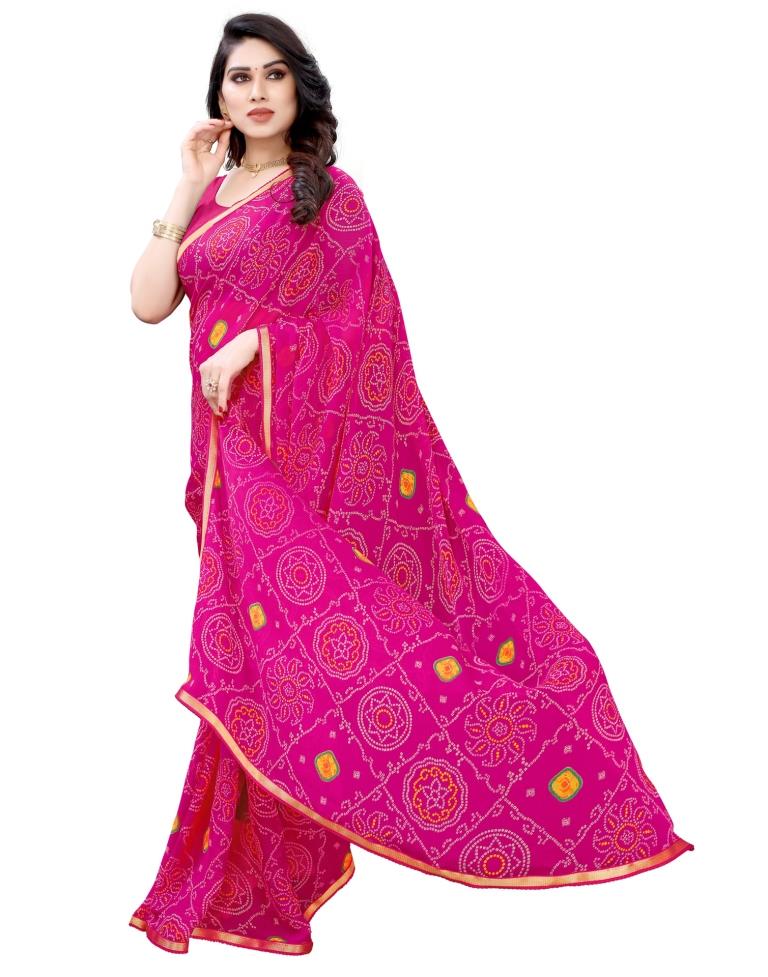 Pink Coloured Chiffon Bandhani Printed Casual saree | Sudathi