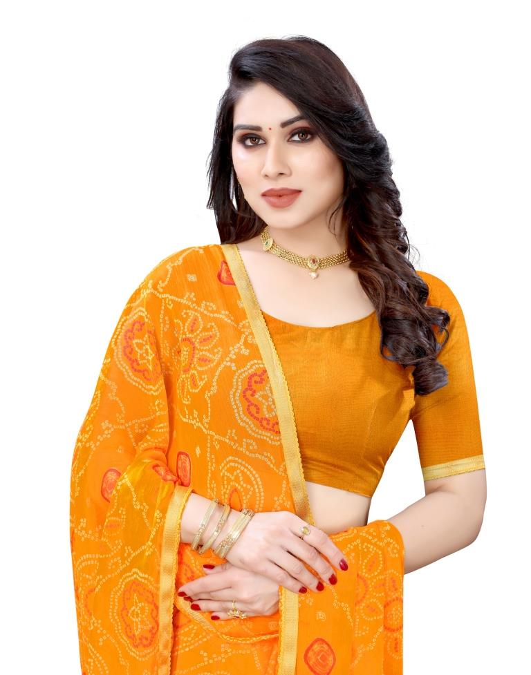 Mustard Coloured Chiffon Bandhani Printed Casual saree | Sudathi