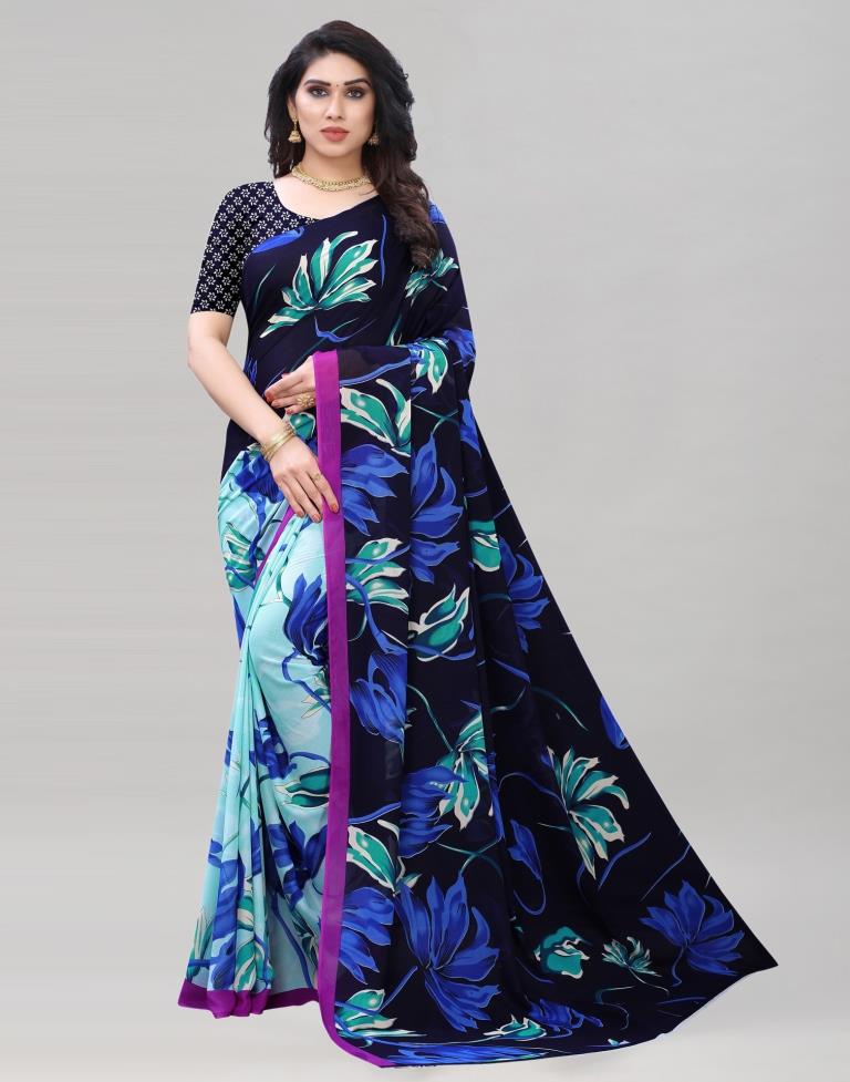 Sky Blue Coloured Printed Georgette Saree | Sudathi