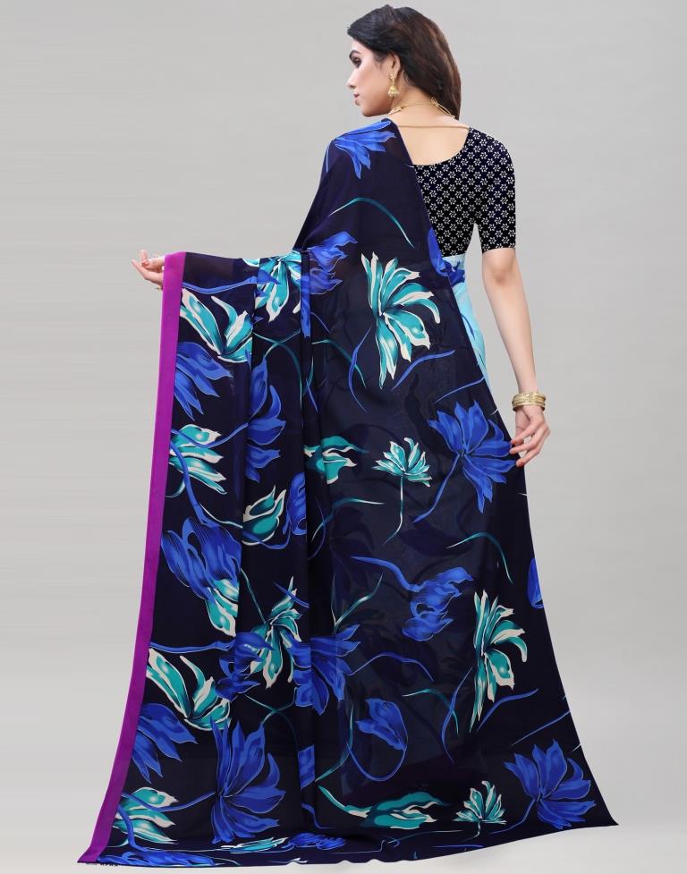 Sky Blue Coloured Printed Georgette Saree | Sudathi