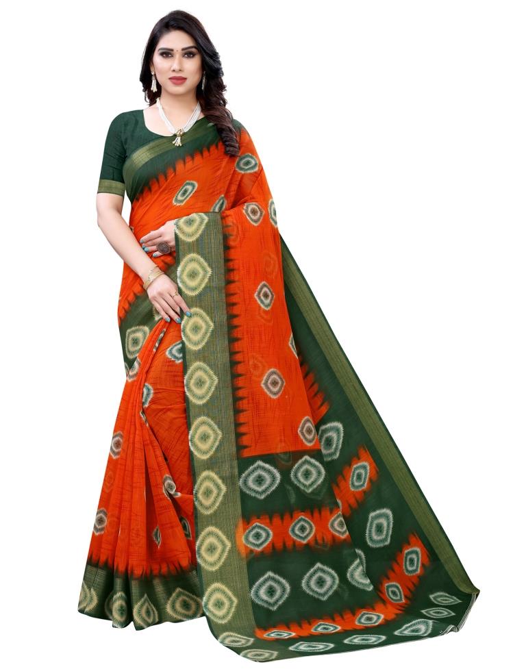 Orange Coloured Poly Cotton Printed Casual saree | Sudathi