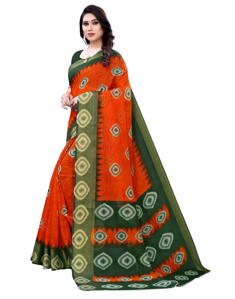 Orange Coloured Poly Cotton Printed Casual saree | Sudathi