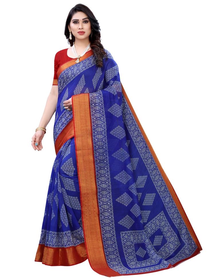 Royal Blue Coloured Poly Cotton Printed Casual saree | Sudathi