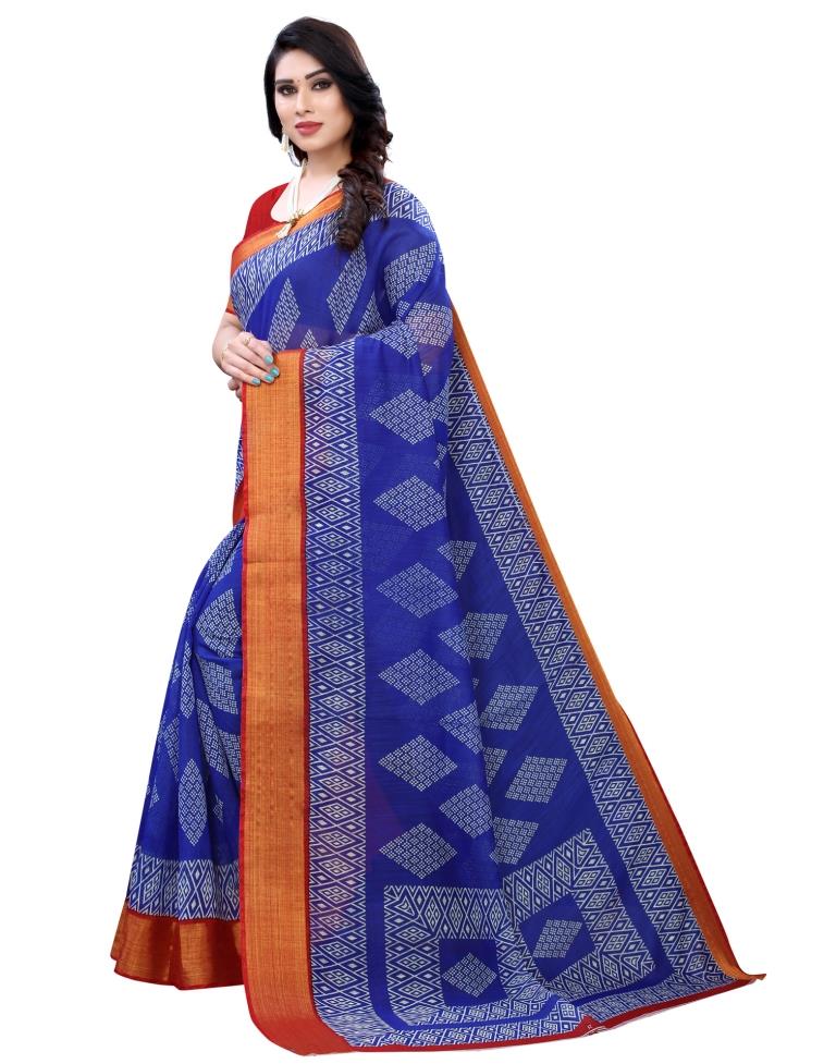 Royal Blue Coloured Poly Cotton Printed Casual saree | Sudathi