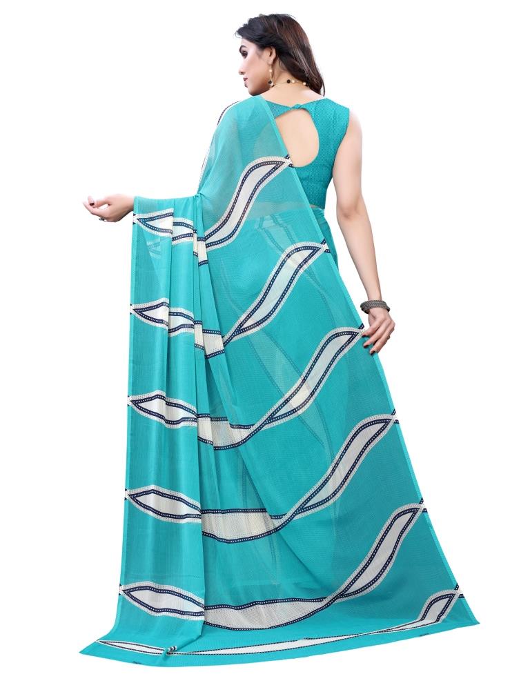 Teal Blue Coloured Chiffon Printed Casual saree | Sudathi
