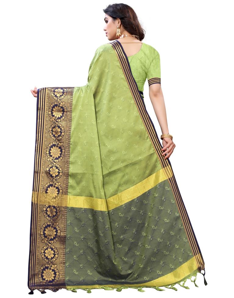 Pastel Green Cotton Silk Geometric Saree | Sudathi