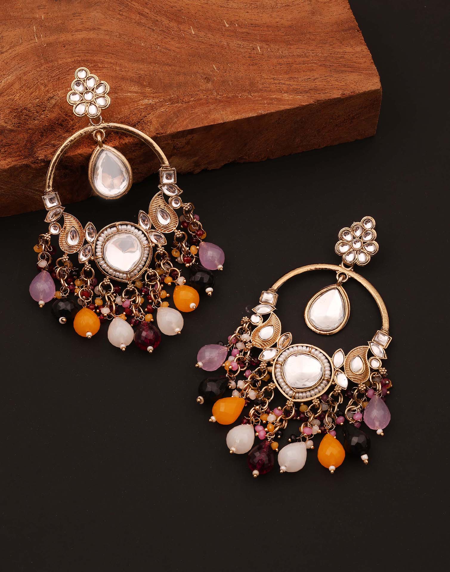 Multicolor Gold Polish Dangle Earring