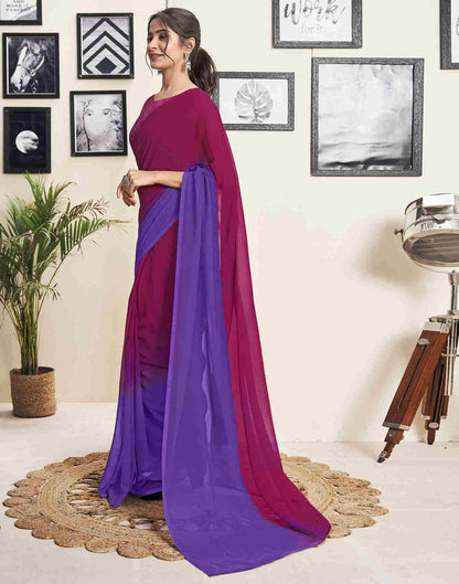 Ready To Wear Dark Pink Georgette Plain Saree