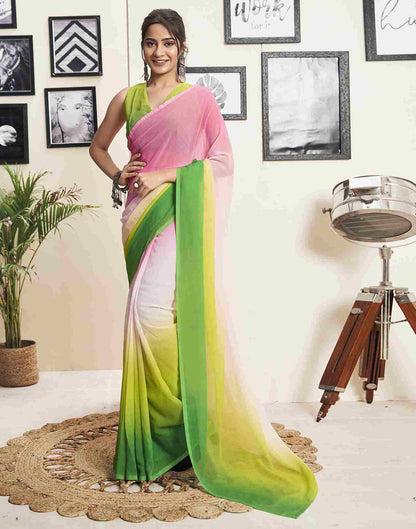 Ready To Wear Pink Georgette Plain Saree