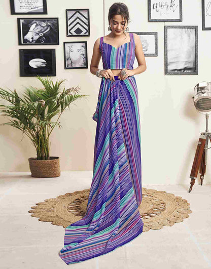 Ready To Wear Violet Georgette Printed Saree