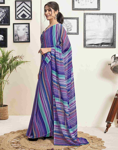 Ready To Wear Violet Georgette Printed Saree