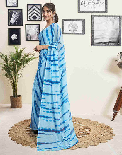 Ready To Wear Sky Blue Georgette Printed Saree