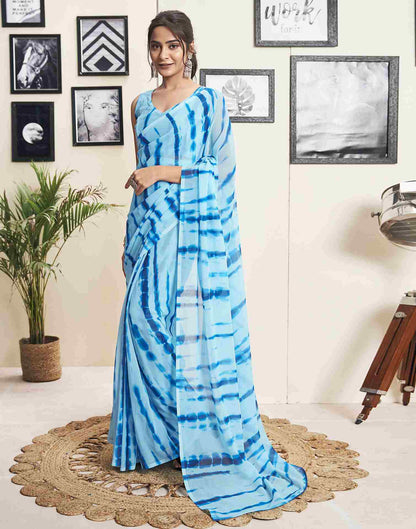 Ready To Wear Sky Blue Georgette Printed Saree