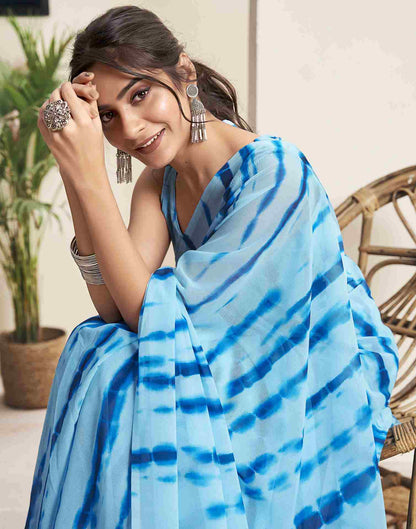 Ready To Wear Sky Blue Georgette Printed Saree