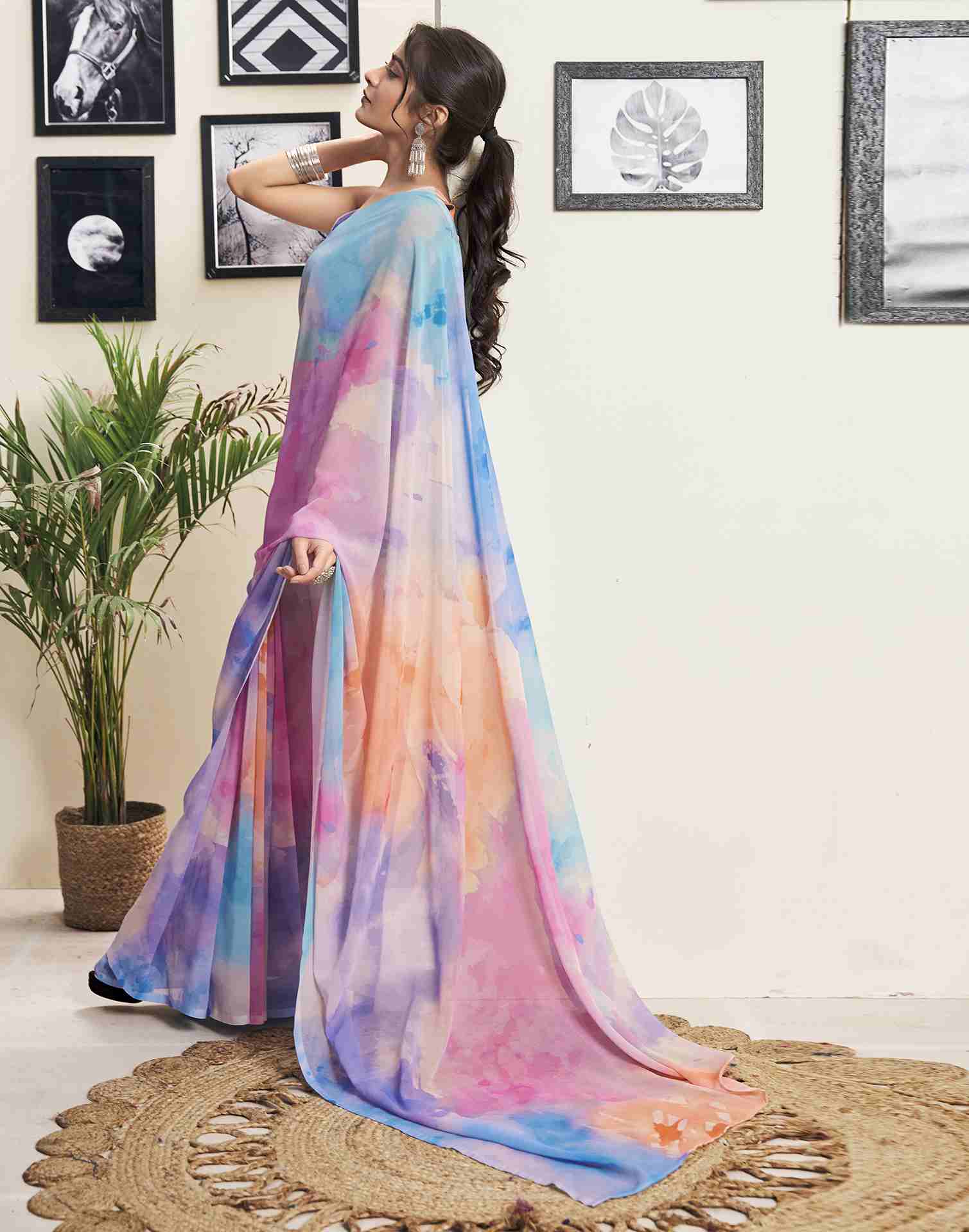 Ready To Wear Mutlicoloured Georgette Printed Saree