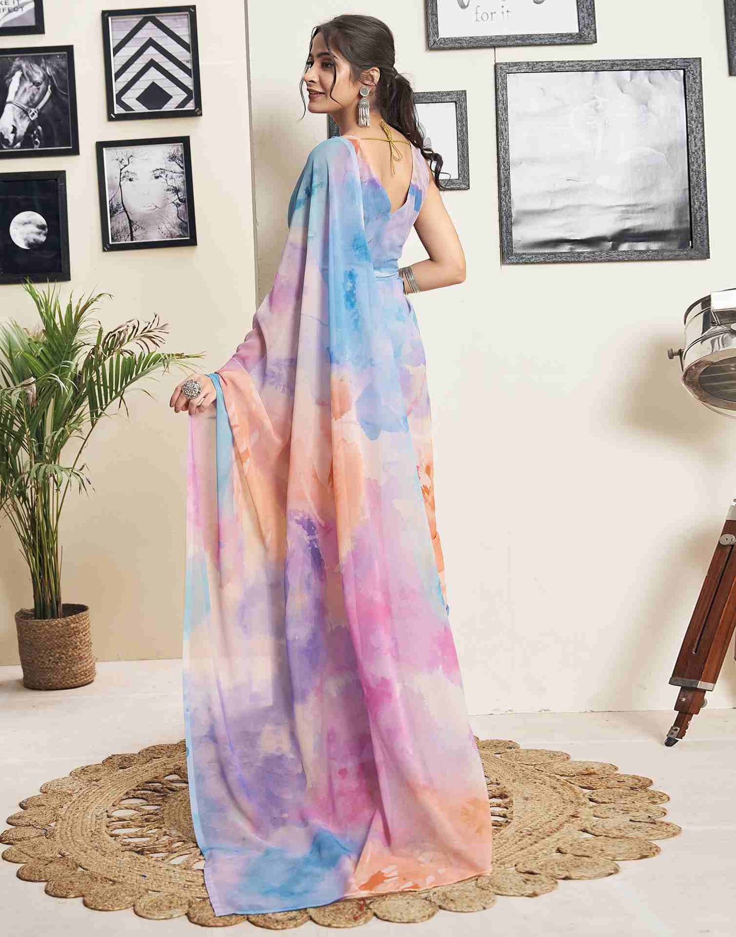 Ready To Wear Mutlicoloured Georgette Printed Saree