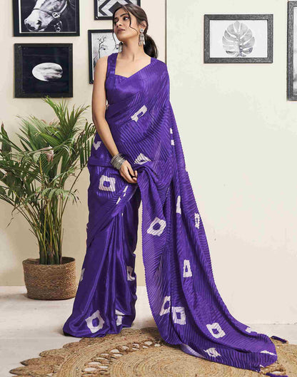 Ready To Wear Violet Silk Printed Saree