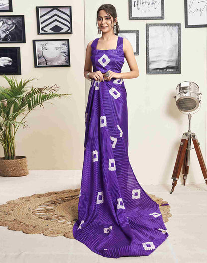 Ready To Wear Violet Silk Printed Saree