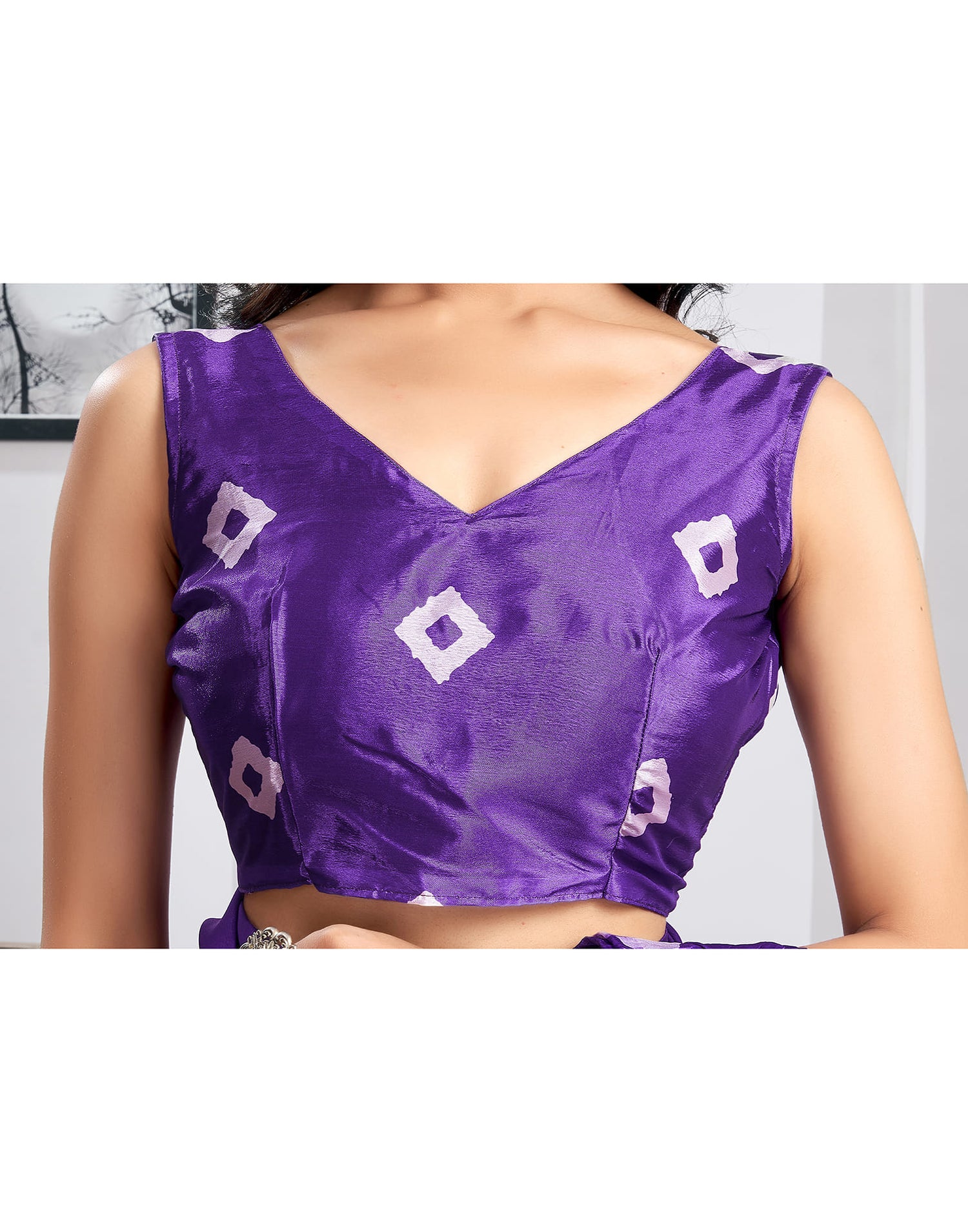 Ready To Wear Violet Silk Printed Saree