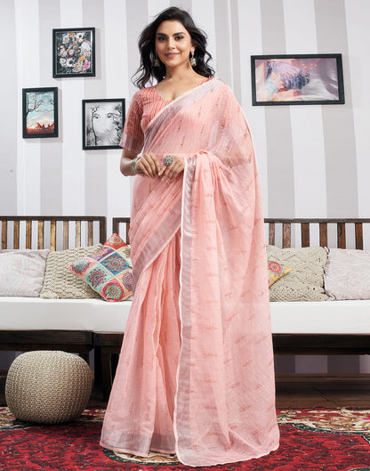 Ready To Wear Rose Pink Cotton Printed Saree