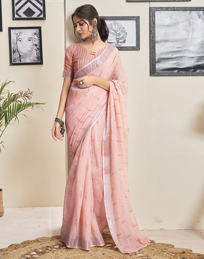 Ready To Wear Rose Pink Cotton Printed Saree