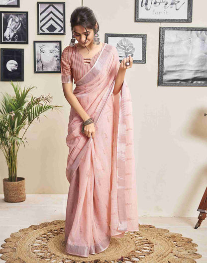 Ready To Wear Rose Pink Cotton Printed Saree