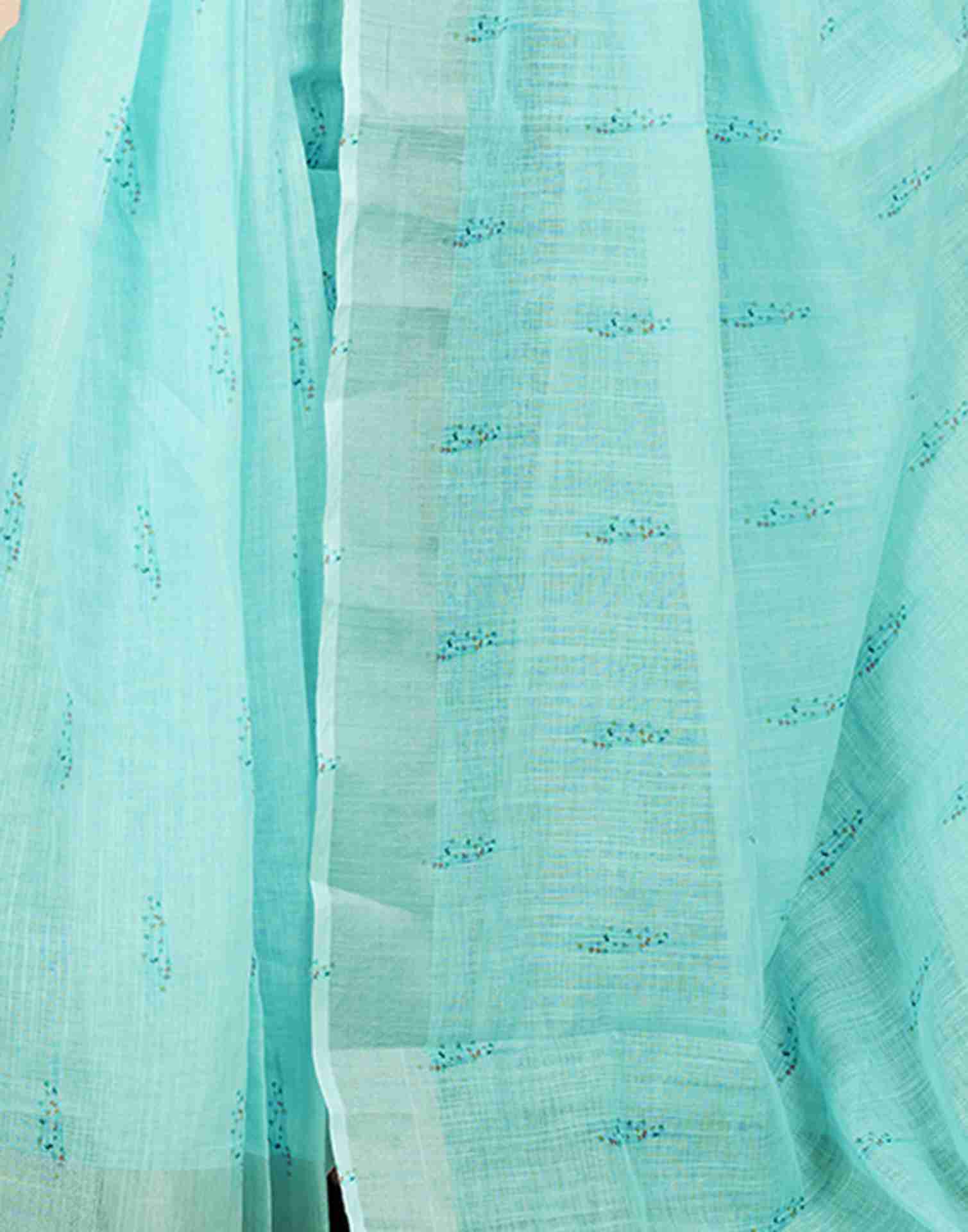 Ready To Wear Sky Blue Cotton Printed Saree