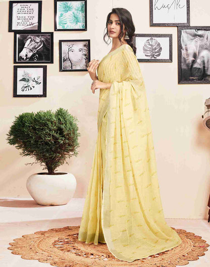 Ready To Wear Light Yellow Cotton Printed Saree