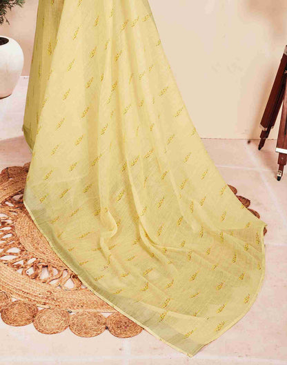 Ready To Wear Light Yellow Cotton Printed Saree