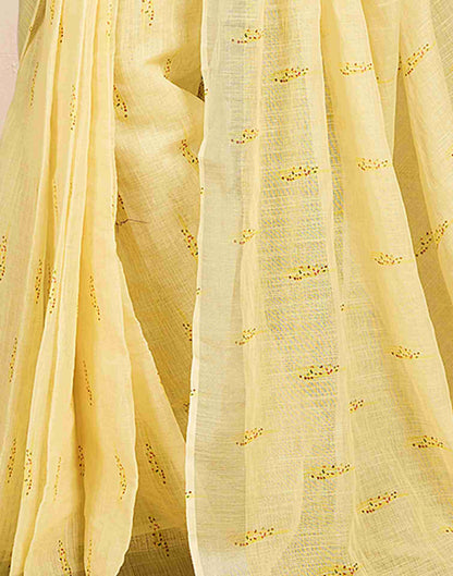 Ready To Wear Light Yellow Cotton Printed Saree