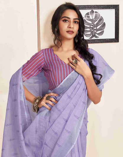 Ready To Wear Lavender Cotton Printed Saree