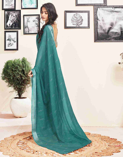 Ready To Wear Rama Green Cotton Printed Saree