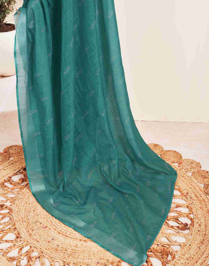 Ready To Wear Rama Green Cotton Printed Saree