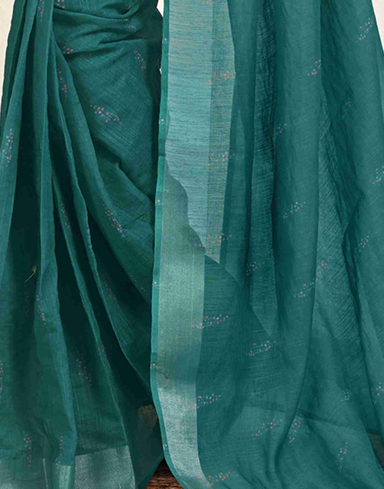 Ready To Wear Rama Green Cotton Printed Saree