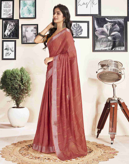 Ready To Wear Dusty Red Cotton Printed Saree