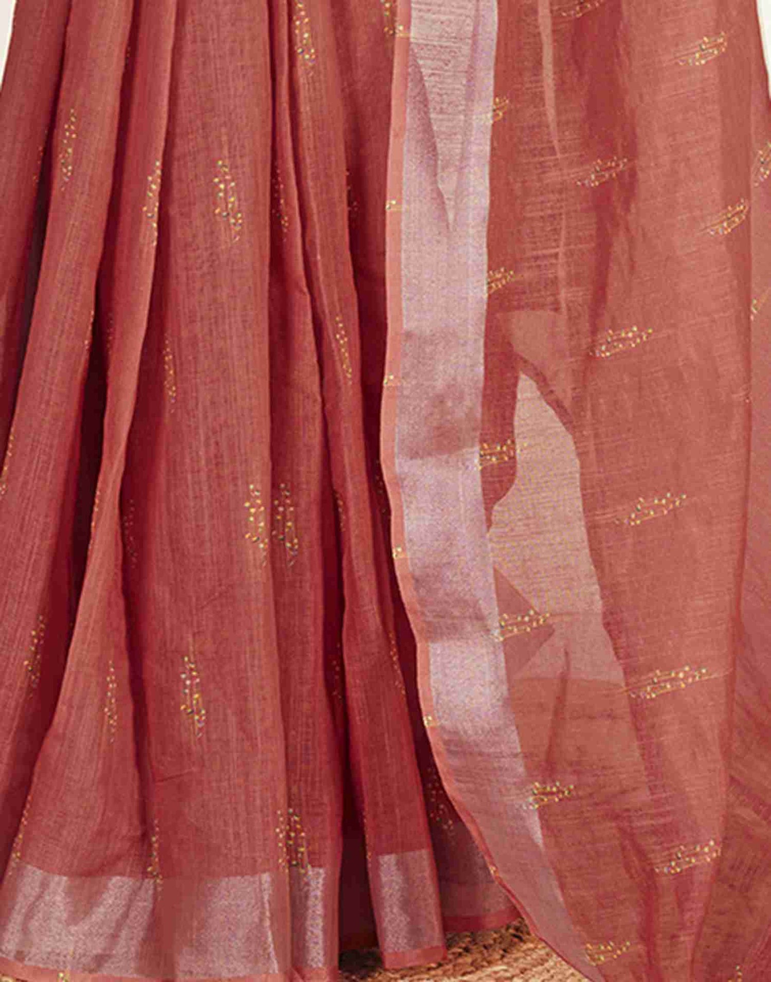 Ready To Wear Dusty Red Cotton Printed Saree